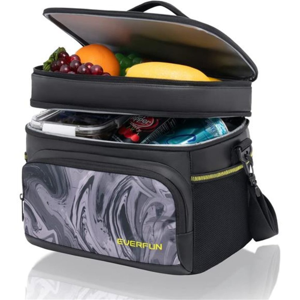 Insulated Cooler Bag Dual Compartments Soft Lunch Bag for Men Women